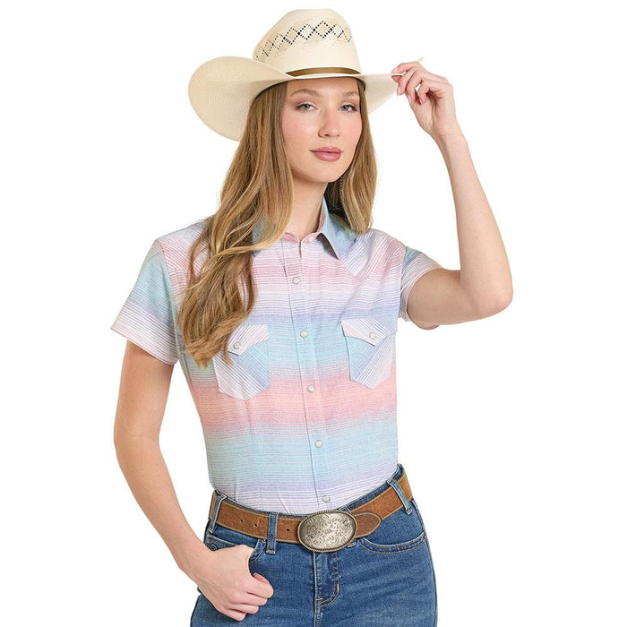 Women's Aqua Ombre Striped Shirt