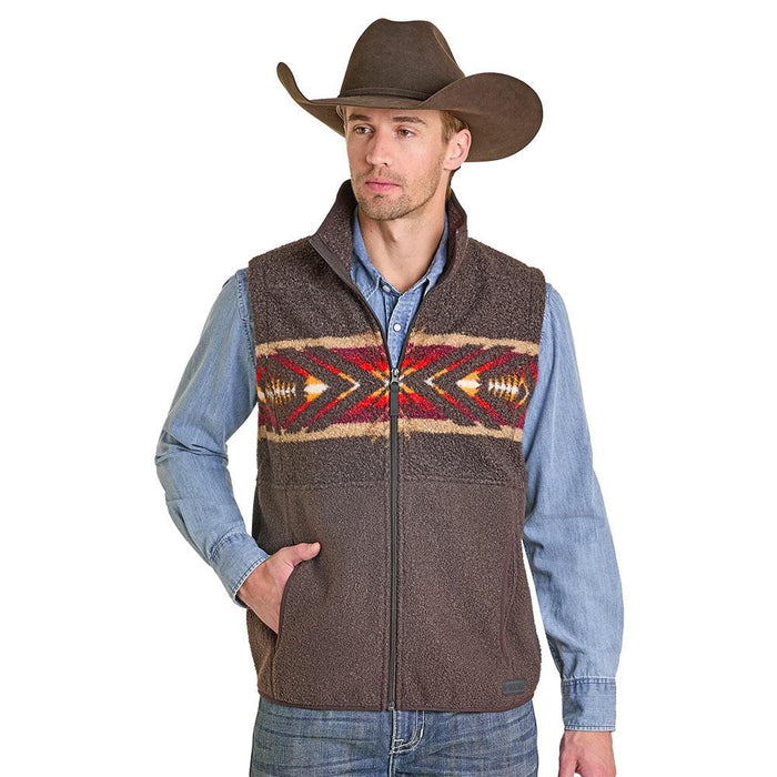 Men's Dark Brown Printed Berber Vest