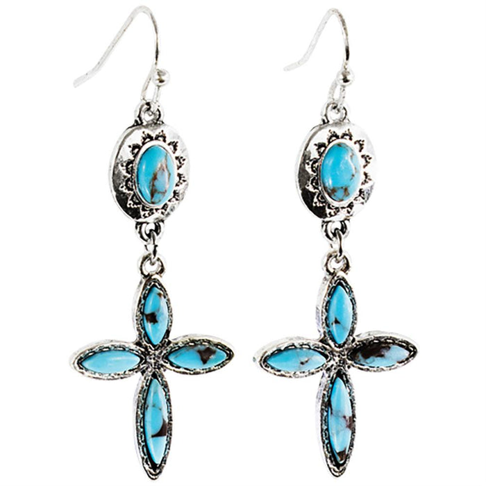 Silver & Turquoise Cross Earrings