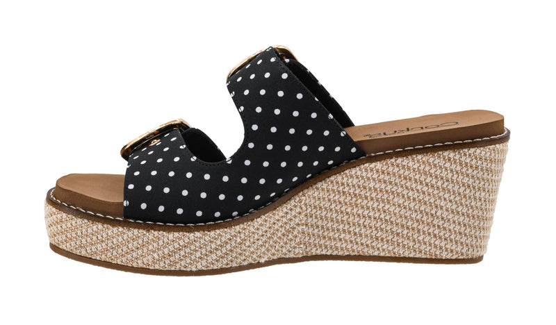 Women's Carley Mainfest Black and White Polka Dots Wedge Sandal
