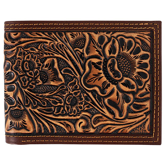 Tan Tooled Leather Bifold Wallet