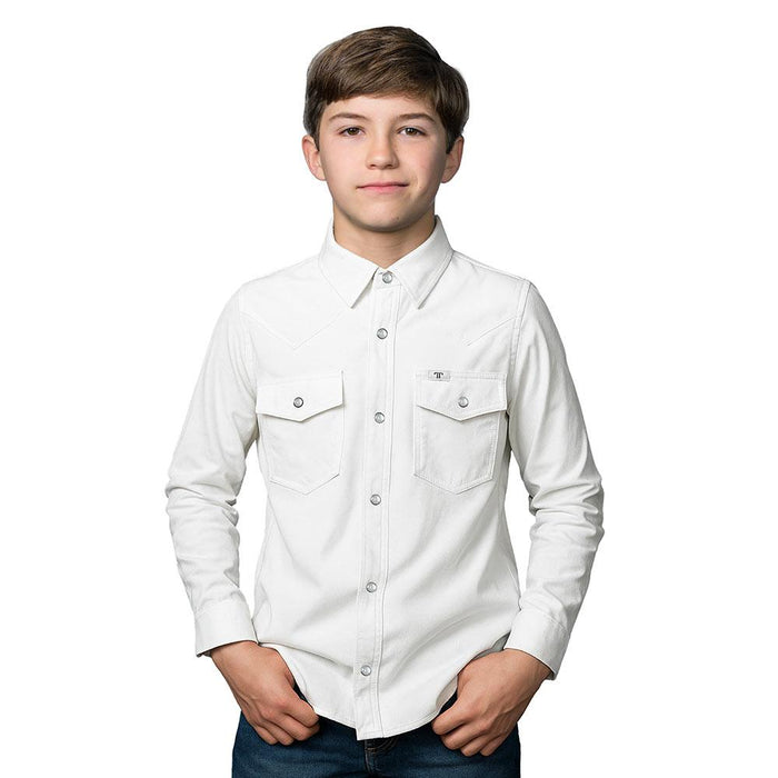 Boy's White Vented Long Sleeve Pearl Snap Shirt