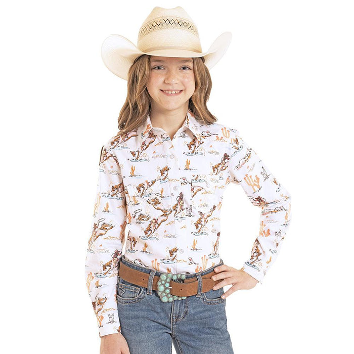 Girl's Peach Cowgirl Print Shirt