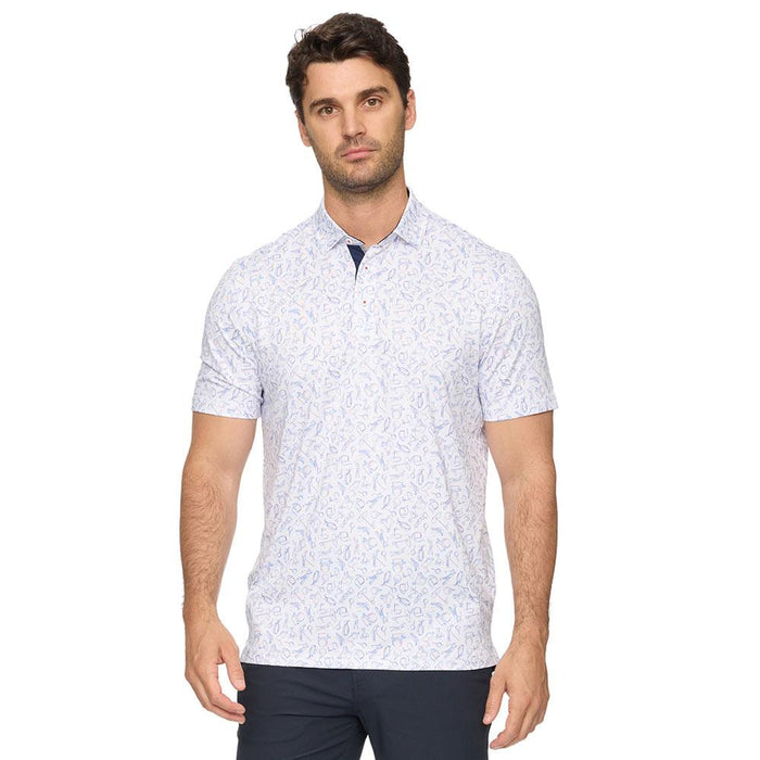 Men's White Linton Golf Scene Print Polo