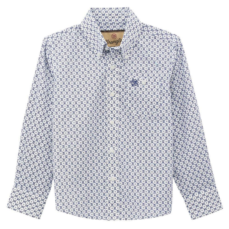 Boy's Navy Print Long Sleeve Shirt