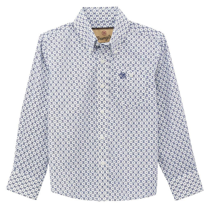 Boy's Navy Print Long Sleeve Shirt