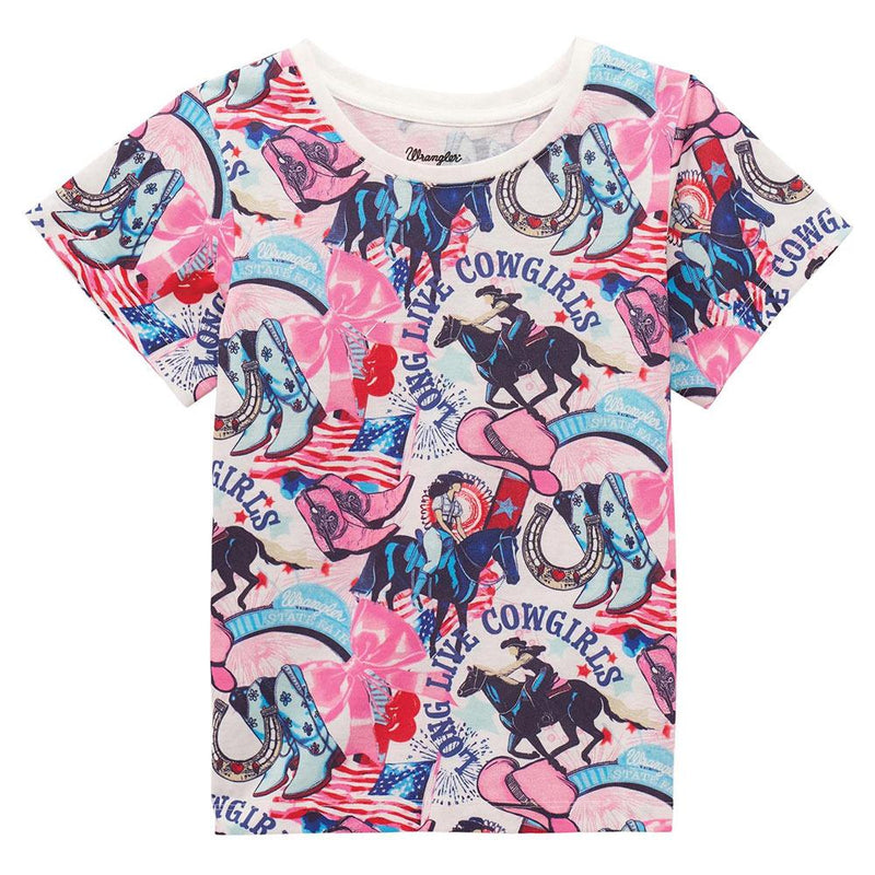 Girl's Cowgirls White Print Tee Shirt