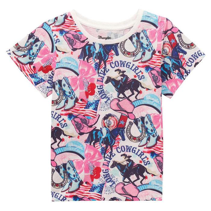 Girl's Cowgirls White Print Tee Shirt