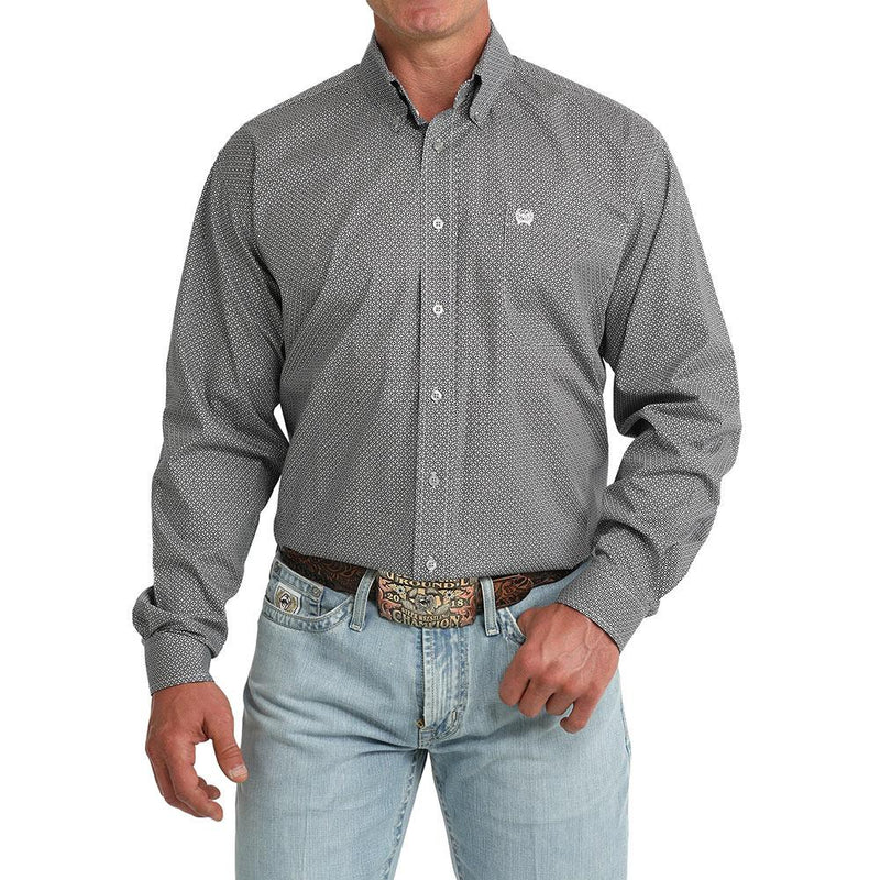 Men's Grey Print Long Sleeve Shirt