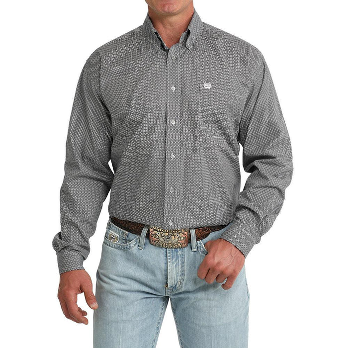 Men's Grey Print Long Sleeve Shirt