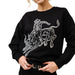 Women's Black Embroidered Bull Riding Pullover