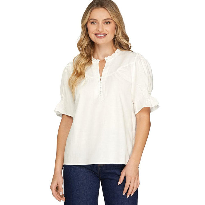 Women's Off White Short Sleeve Top