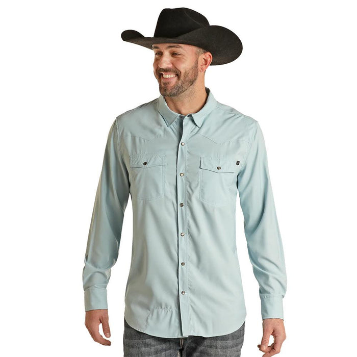 Men's Blue Solid Tek Western Shirt