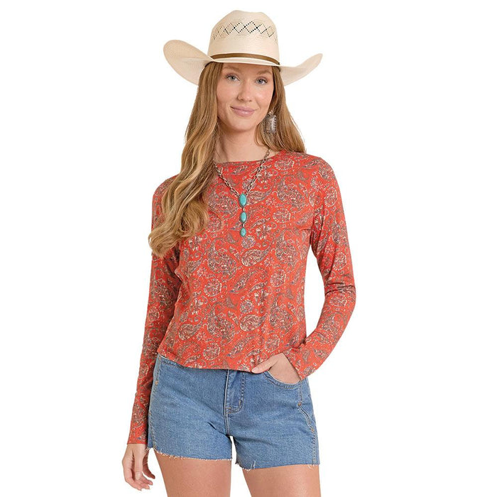 Women's Rust Paisley Print Top