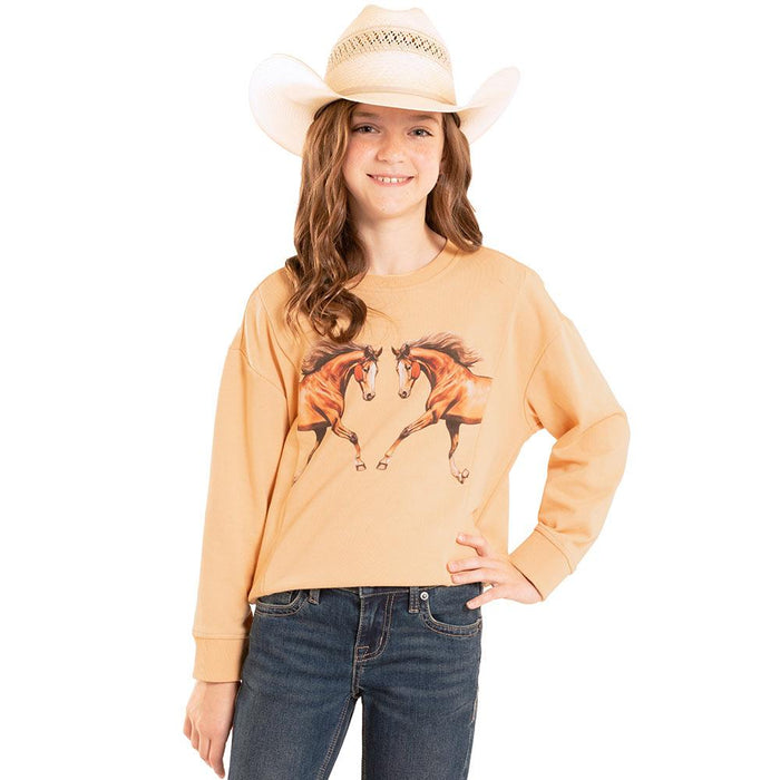 Girl's Tan Horse Graphic Pullover