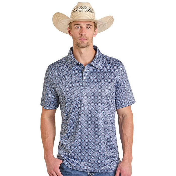 Men's Navy Medallion Print Performance Polo