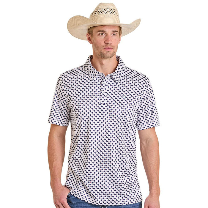 Men's Navy Texas Print Performance Polo