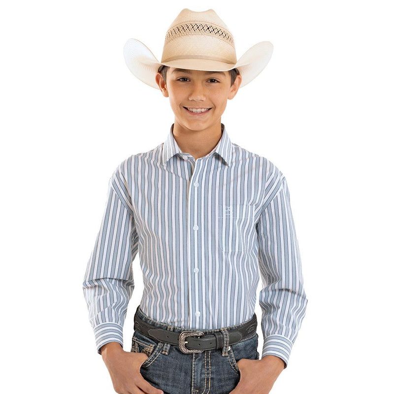 Boy's Blue Stripe Long Sleeve Shirt