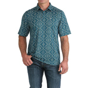 Men's Blue Print Short Sleeve ArenaFlex Polo