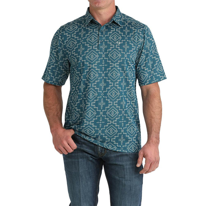 Men's Blue Print Short Sleeve ArenaFlex Polo