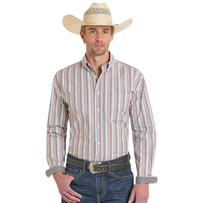 Men's Maroon Dobby Striped Long Sleeve Shirt