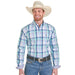 Men's Aqua Dobby Plaid Long Sleeve Shirt