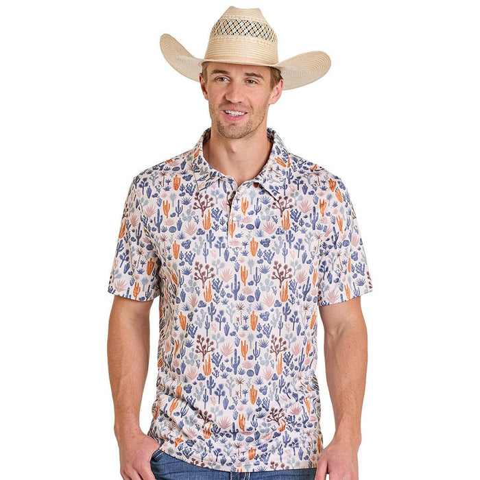 Men's Natural Distressed Cactus Performance Polo