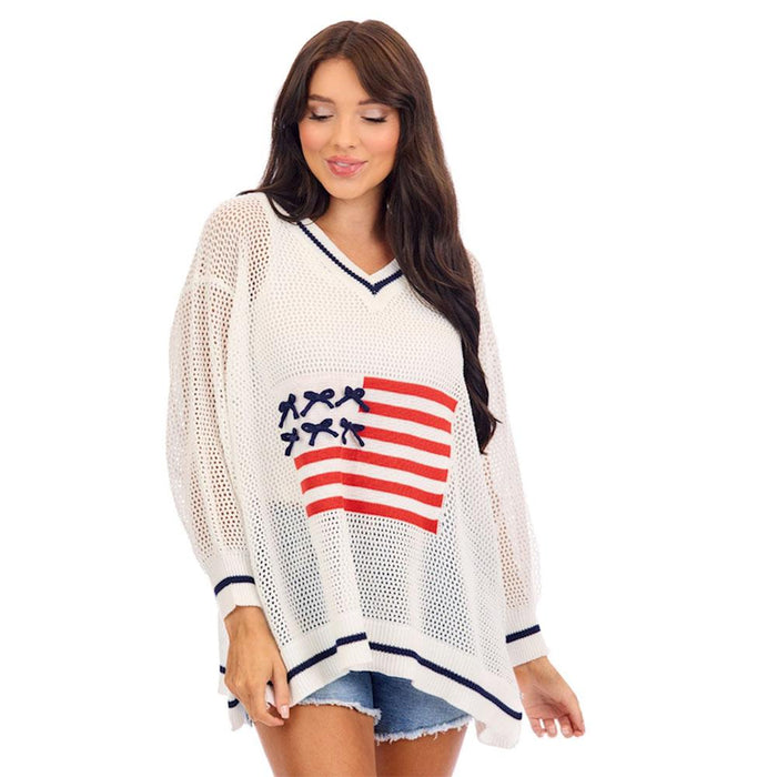 Women's White Americana Sweater