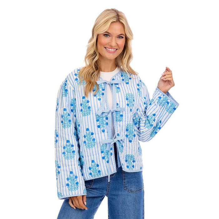 Women's Blue Floral Teller Quilted Jacket