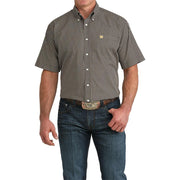 Men's White Brown Print Short Sleeve Shirt