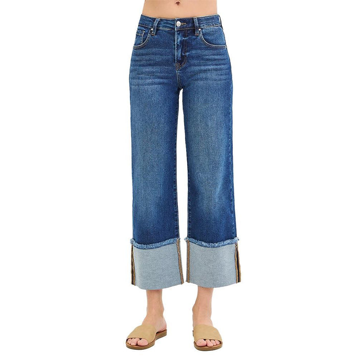 Women's Dark Crop Wide Cuffed Jeans