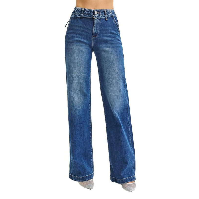Women's Dark Wide Leg Belted Jeans