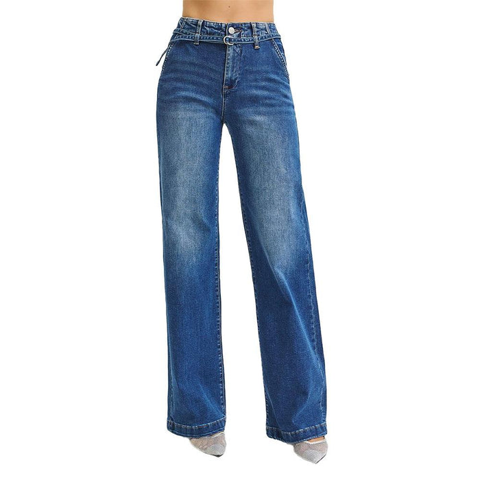 Women's Dark Wide Leg Belted Jeans