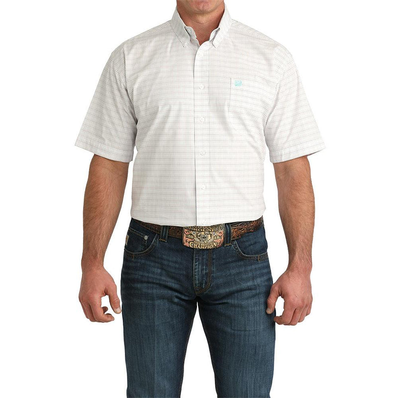 Men's White Check Short Sleeve Shirt
