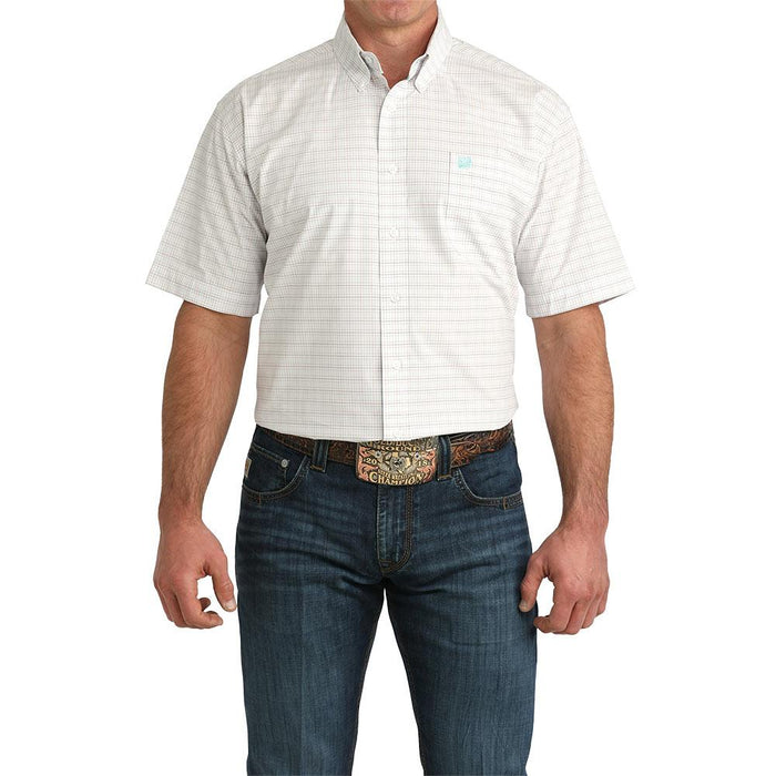 Men's White Check Short Sleeve Shirt