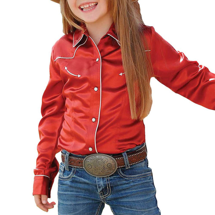 Girl's Red Satin Pearl Snap Shirt