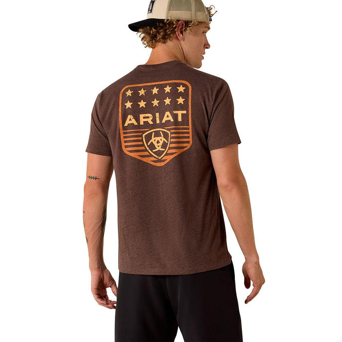 Men's Stripe Patriotic Badge Brown Tee Shirt