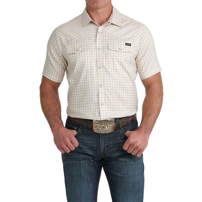 Men's Camp White Plaid Short Sleeve Snap Shirt