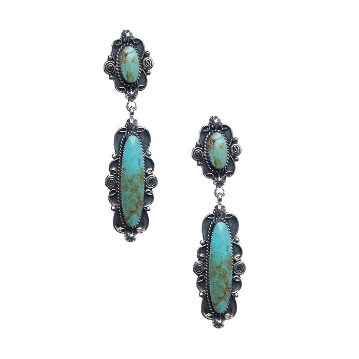Silver & Turquoise Deco Drop Earrings