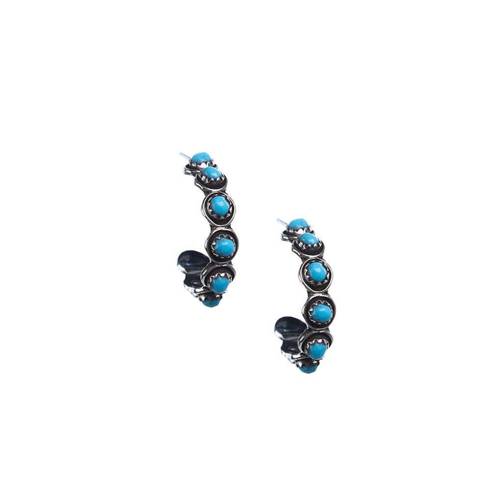 Turquoise Studded Medium Hoop Earrings