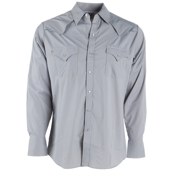 Ely Cattleman Mens Pro Tech Grey Check Long Sleeve Snap Shirt