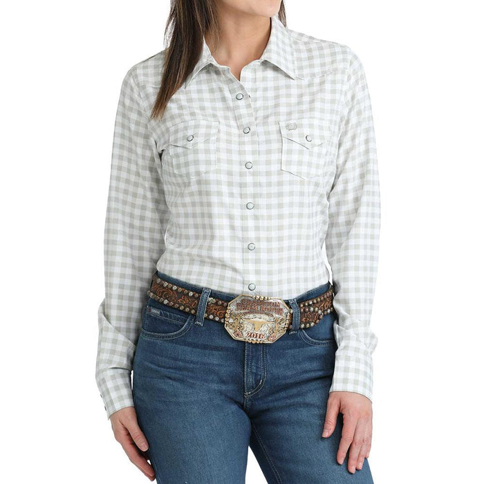 Women's White Gingham ArenaFlex Long Sleeve Shirt