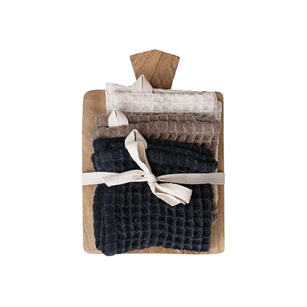 Creative Co-Op Waffle Weave Dish Cloths with Cheese/Serving Board