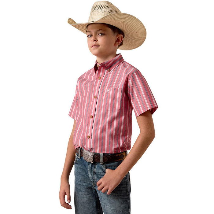Boy's Hibiscus Red Stripe Pro Series Bobby Shirt