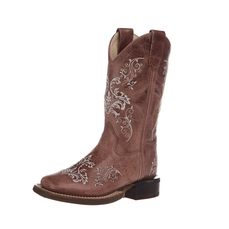 Kid's Tan Embroidered Vamp Matching Top Boot