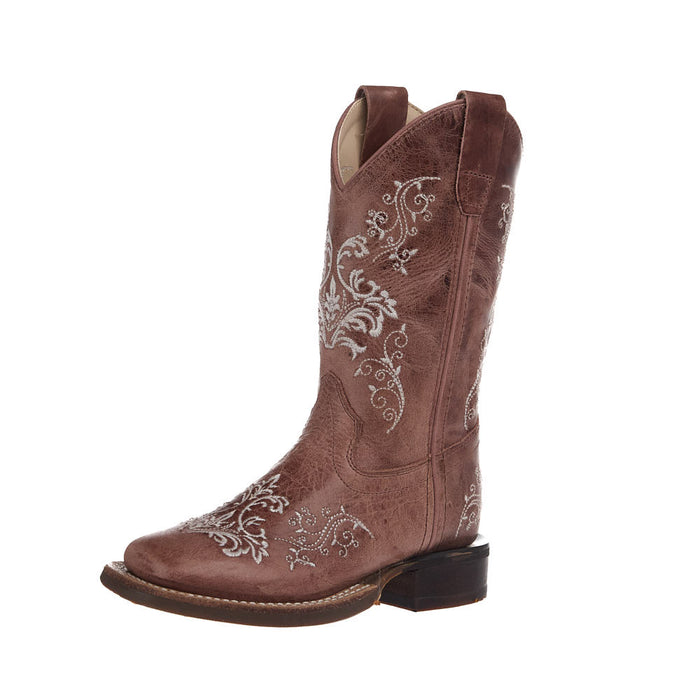 Kid's Tan Embroidered Vamp Matching Top Boot