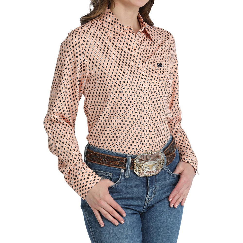 peach dress shirt Cinch Women's Peach Print Arenaflex Shirt, L