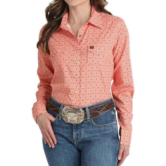Women's Coral Print Vented Shirt