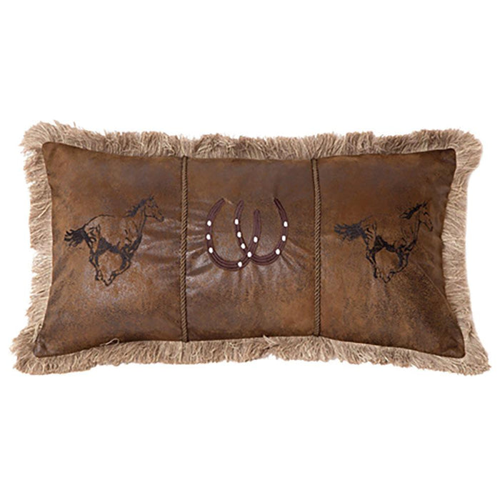 Running Horses Western Faux Leather Pillow 14x2