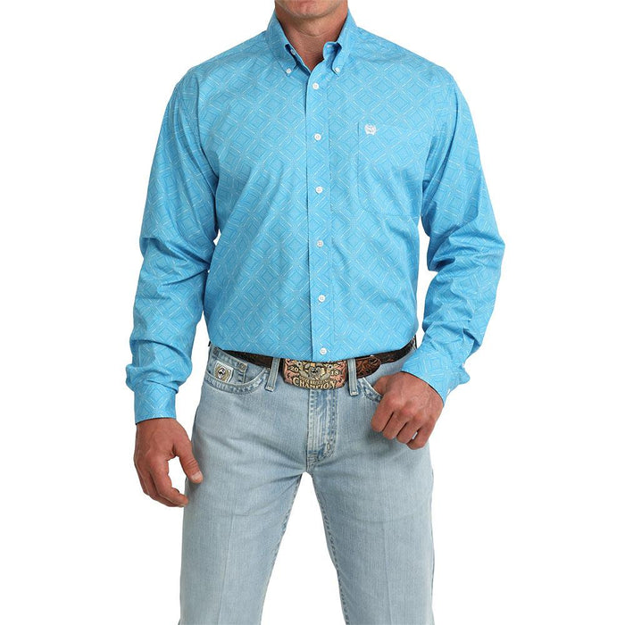 Men's Blue Printed Long Sleeve Shirt